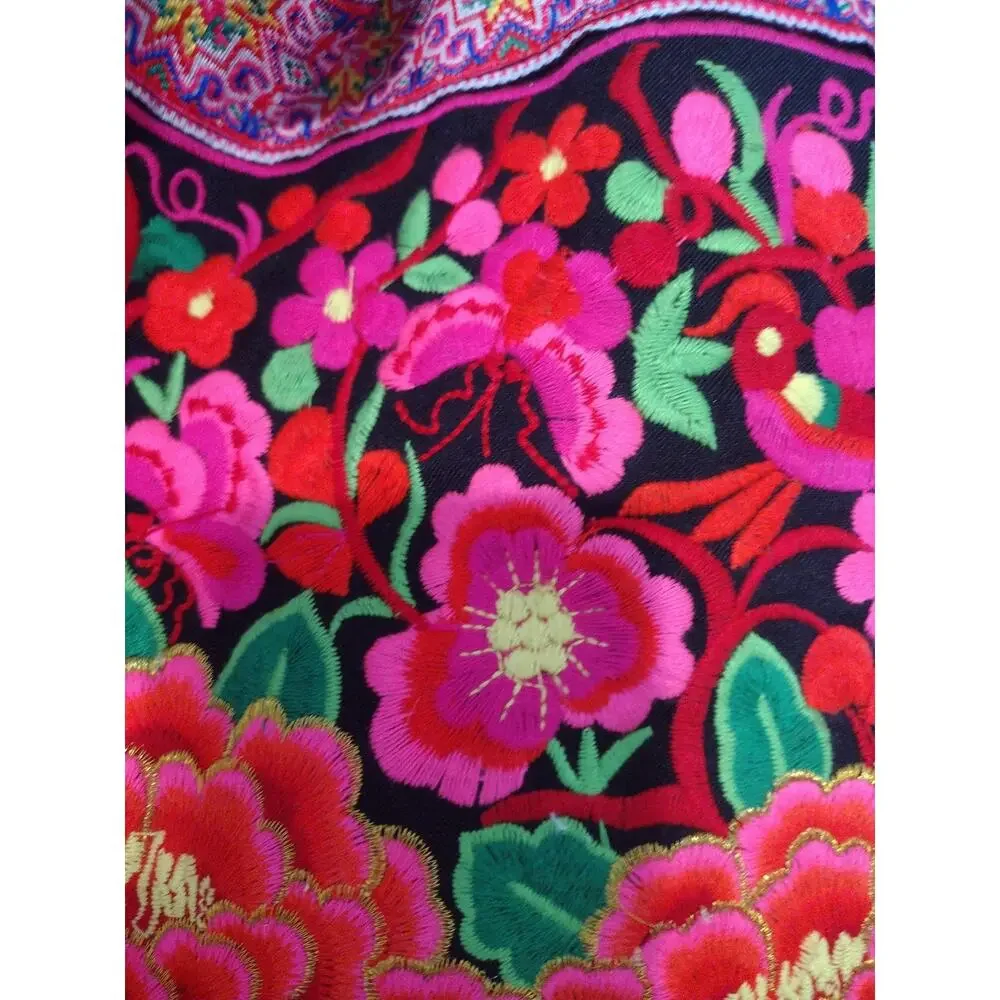 Embroidered Tote Bag Womens Large Multicolor Floral Tassel Boho Canvas Purse